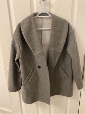 Women's Gray Wool-Blend Hooded Coat
